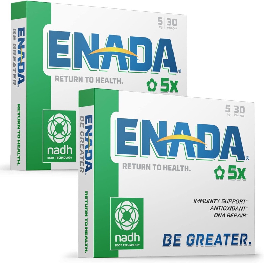 ENADA 5MG NADH Supplement with Boost of Chlorophyll Co-Enzyme Antioxidant Form of Vitamin B3 Immunity Support DNA Repair Serves as Natural Energy Memory Booster & Restore Body's Cellular Energy 30X2