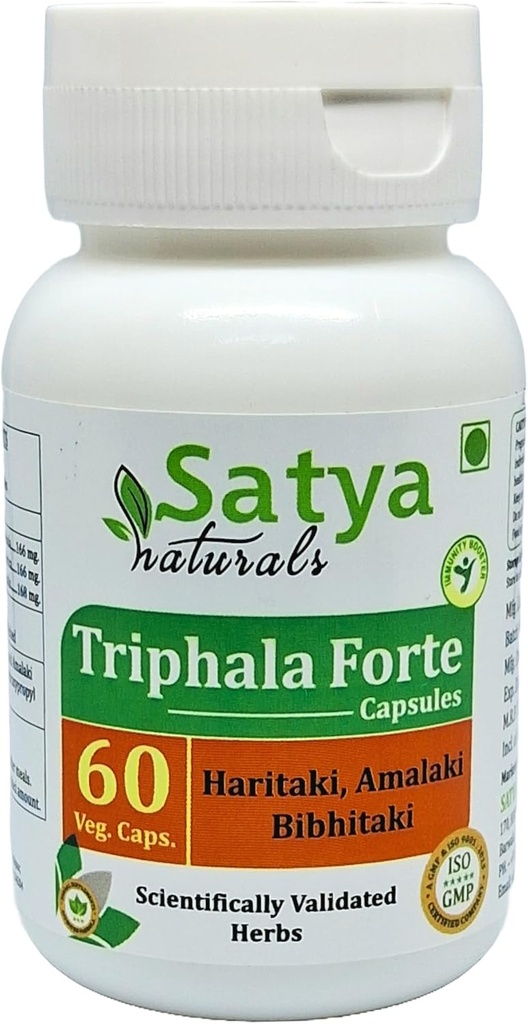 Triphala Forte Capsules 500 mg. 60 Veg. Capsule | Amalaki, Haritaki, Bibhitaki Extract Capsules for Men and women | Ayurvedic Herbal Supplement/Remedies | 10:1 Forte (1 Bottle of 60 Capsules)
