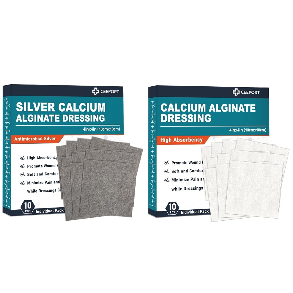 Silver Calcium Alginate Dressing(4 "x 4" 10 Pcs) +Calcium Alginate Dressing (4 "x 4" 10 Pcs)