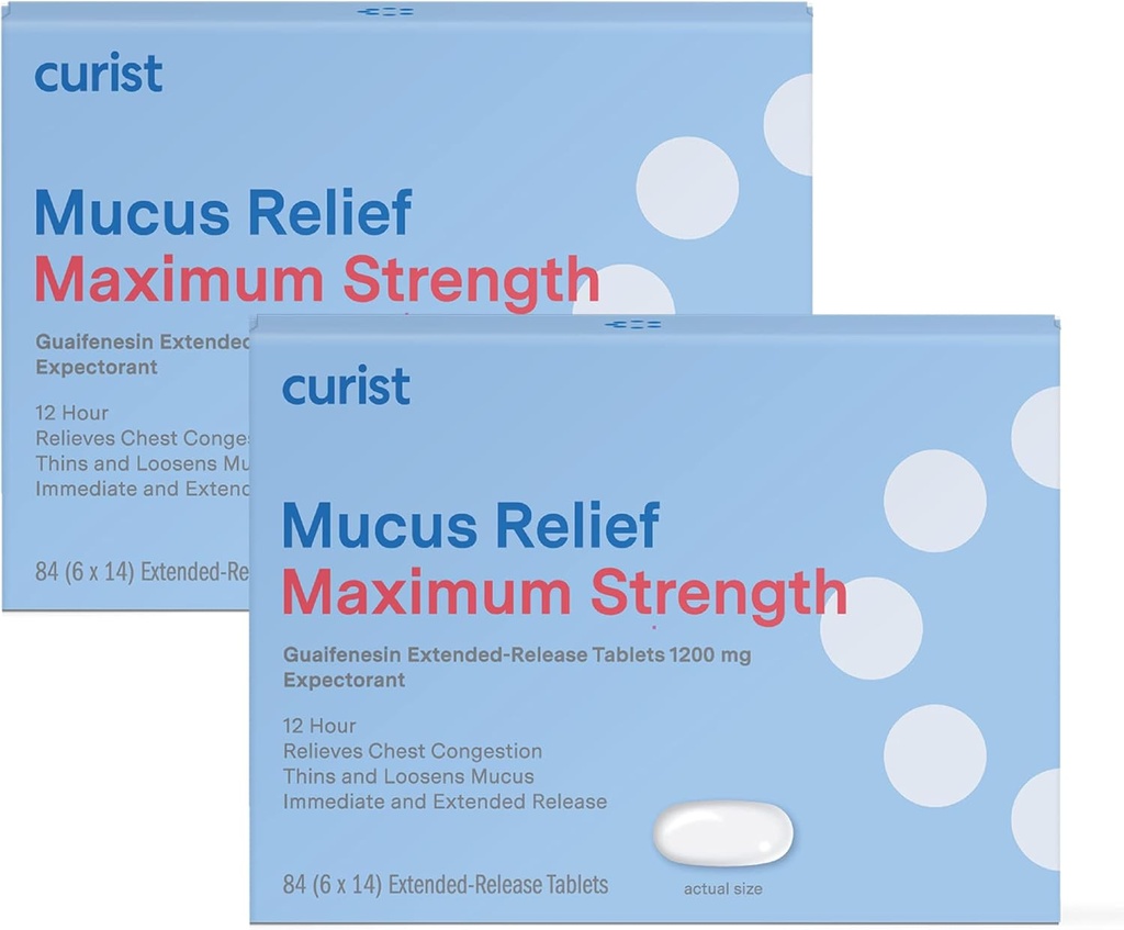 Curist Guaifenesin 1200 mg Extended Release Mucus Relief Maximum Strength - 168 Count Bulk Extended Release Tablets - Reduce Mucus Clear Congestion (2 Pack of 84 Tablets)