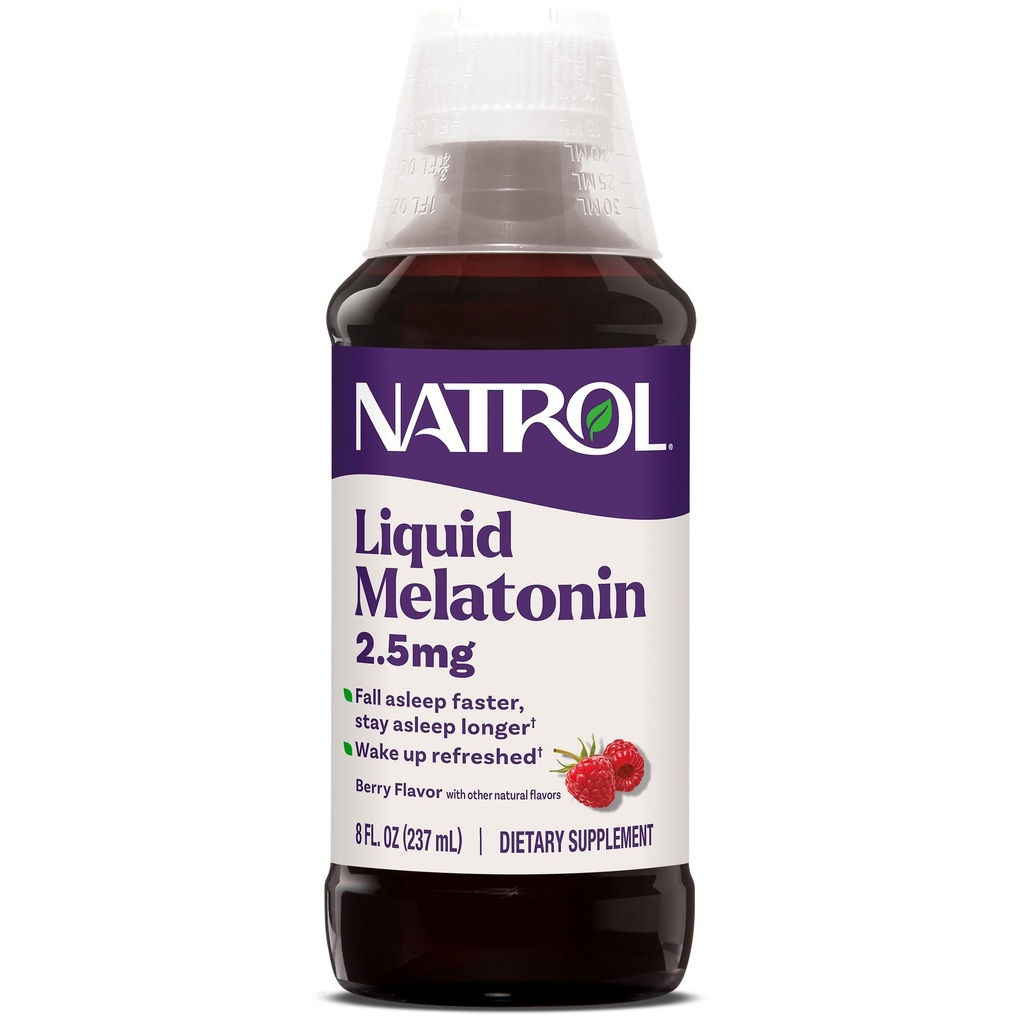 Natrol Liquid Melatonin 2.5 mg, Adult Melatonin Supplement to Fall Asleep Faster and Stay Asleep Longer, Wake Up Refreshed, 8 FL OZ Berry-Flavored Liquid, Up to a 23 Day Supply