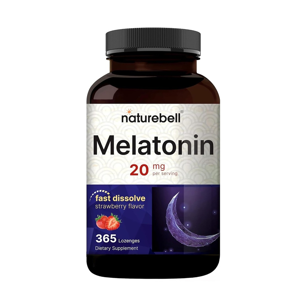 NatureBell Melatonin 20mg - 365 Lozenges - Daily Sleep Support for Adults - Bedtime Supplement for Nighttime Relaxation Support* - Dissolves Fast