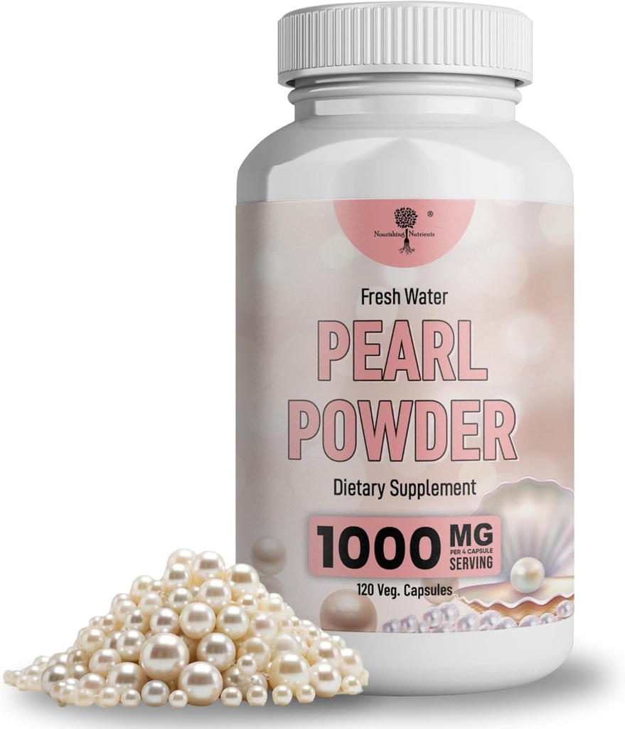 Pearl Powder Supplement for Skin Health - Anti-Aging, Antioxidant & Collagen Production - Healthy Eyes, Hair & Nails, Supports Immunity, Mood and Sleep - With Calcium & Amino Acids 120 capsules 1000mg