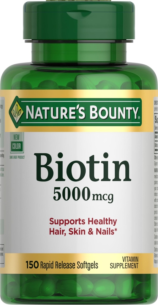 Nature's Bounty Biotin, Supports Metabolism for Cellular Energy and Healthy Hair, Skin, and Nails, 5000 mcg, 150 Softgels