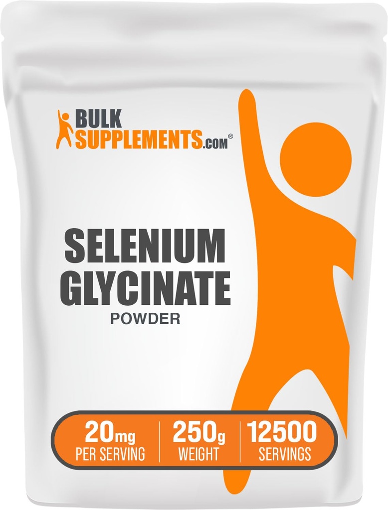 BulkSupplements.com Selenium Glycinate Powder - Selenium 200mcg, Mineral Supplement - Essential Trace Mineral & Gluten Free, 20mg per Serving, 250g (8.8 oz) (Pack of 1)