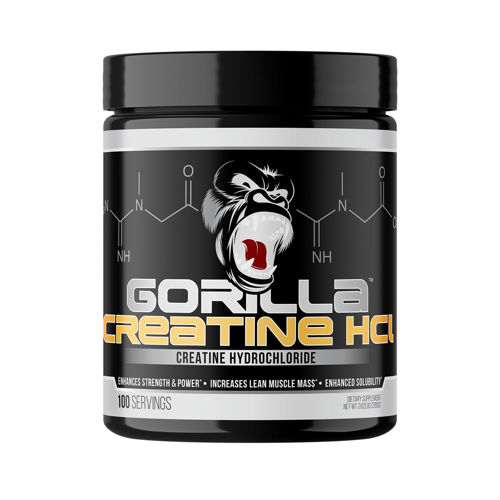 Gorilla Mind CON-CRĒT® Creatine HCl W/Pepsin, Unflavored | GI-Friendly Alternative | Muscle Size, Power Output, Strength, Brain Health & Performance | Convenient 2.5 Grams per Serving, 100 Servings
