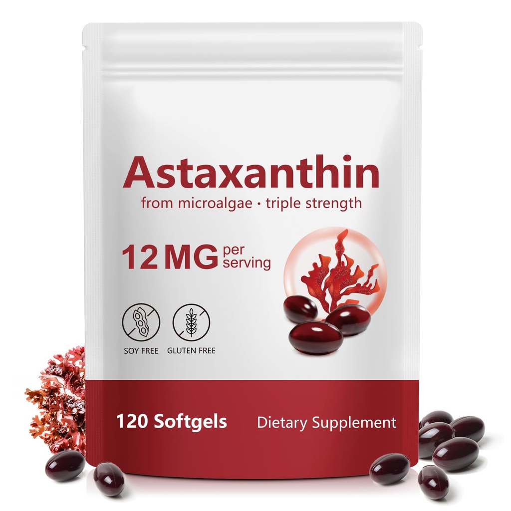 Xaarty Premium Astaxanthin 12mg, Antioxidant Supplement for Eye, Joint, Skin Health,Microalgae Source, 4 Month Supply | Supports Internal Circulation, 120 Softgels