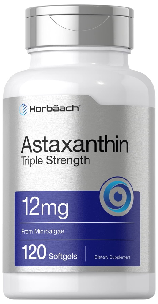 Horbäach Astaxanthin Supplement | 12mg | 120 Softgels | Triple Strength | from Microalgae | Non-GMO & Gluten Free