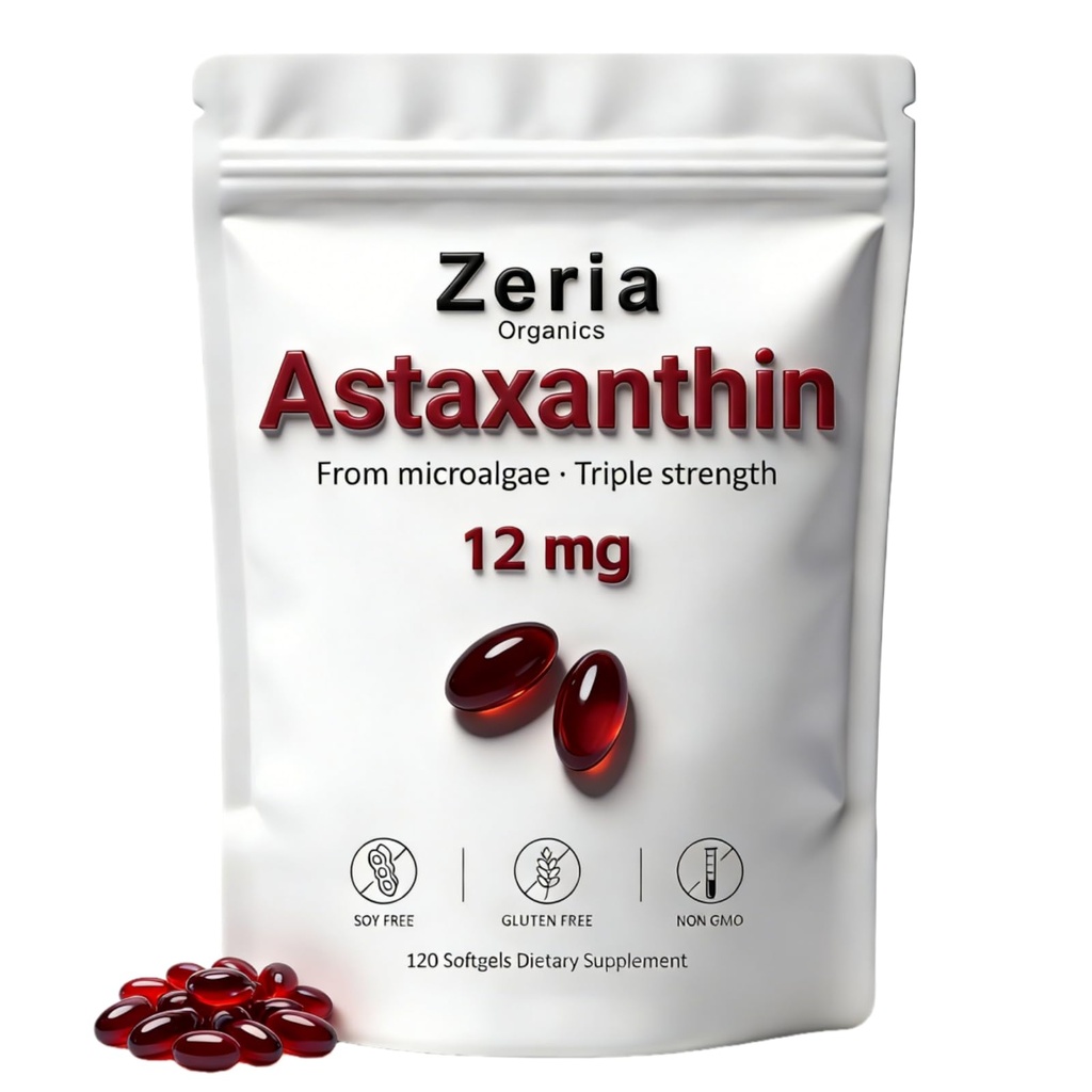 Astaxanthin 12mg, Natural Astaxanthin Supplements Algae,120 Softgels (1 Bag)