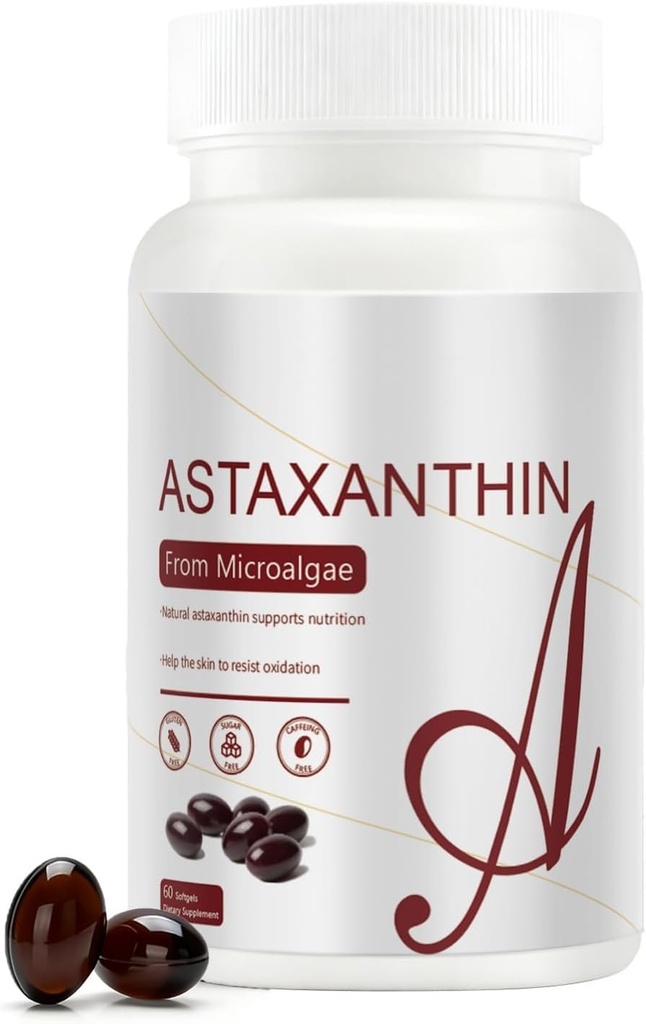 Astaxanthin 12mg | from Natural Microalgae | 60 Softgels (2-Month Supply) | Easy to Swallow, Non-GMO, Soy-Free