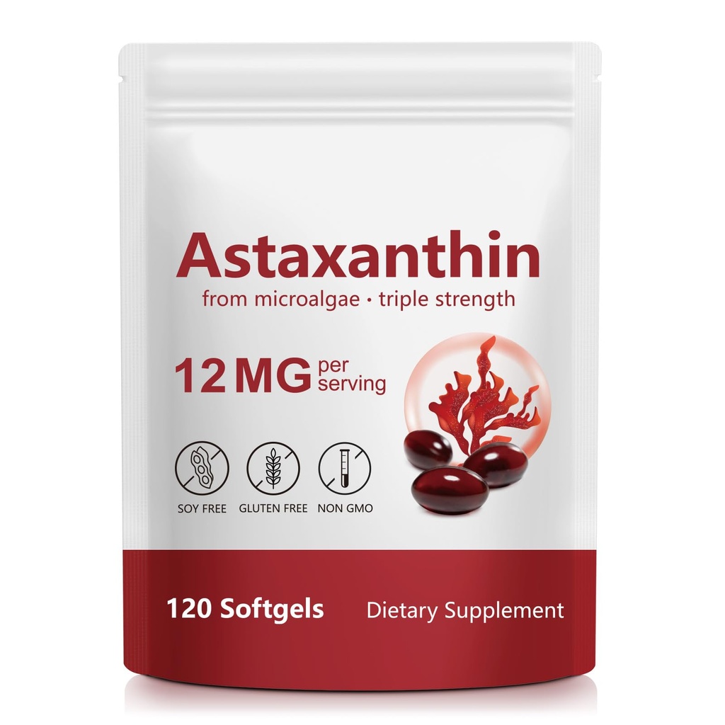 Astaxanthin Supplement 12mg from Microalgae, 120 Softgels, Antioxidant Support, Daily Wellness Formula, 4 Month Supply