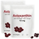 2pack Astaxanthin 12mg, 120 Softgels, Max Strength Antioxidant with Coconut Oil, Natural Formula, High Absorption for Eye & Skin Support, Natural Formula, Non-GMO, Gluten Free