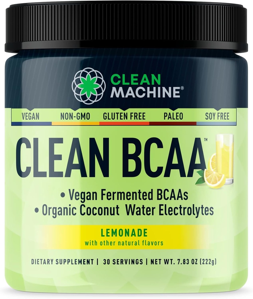 Clean BCAA - 2:1:1 Food Sourced BCAAs Powder & Coconut Water Electrolytes Recovery & Amino Energy Supplement - Award Winning Vegan Amino Acid Supplement - 30 Servings - Lemonade