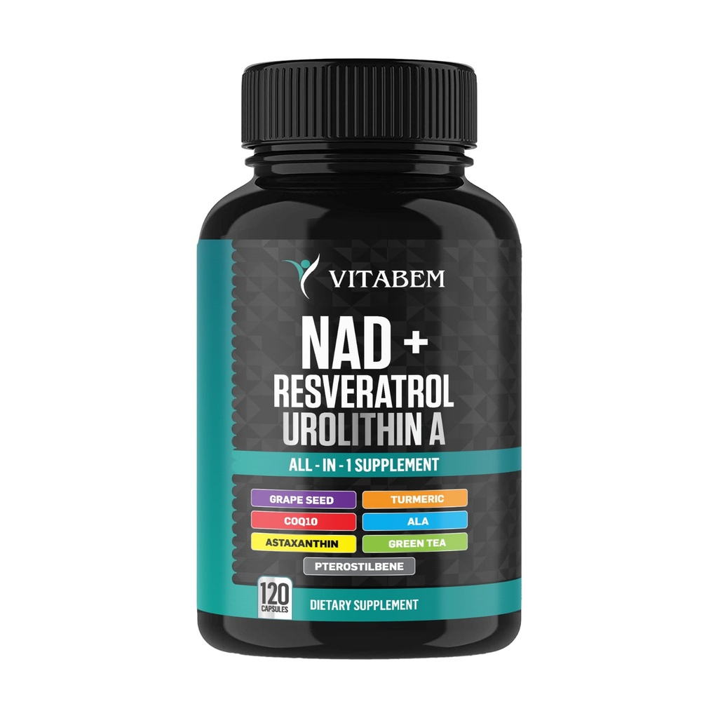 NAD+ Supplement Complex – NAD Supplement+ 300 mg with Astaxanthin, Urolithin A, Resveratrol, CoQ10 & Antioxidant Blend – Cellular Energy, Mitochondrial Support – 120 Count (Pack of 1)