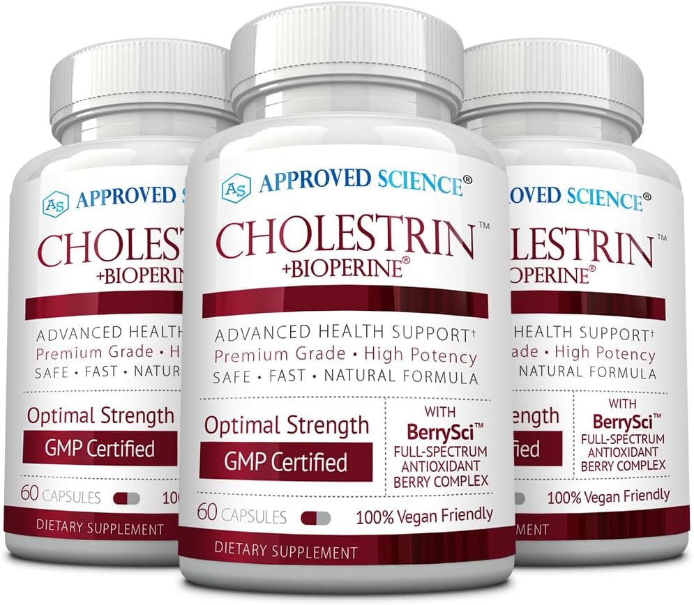 Approved Science Cholestrin - Lipid Level Support - Antioxidants, Lecithin, Berberine HCL, Berries, BioPerine - 60 Capsules - Pack of 3