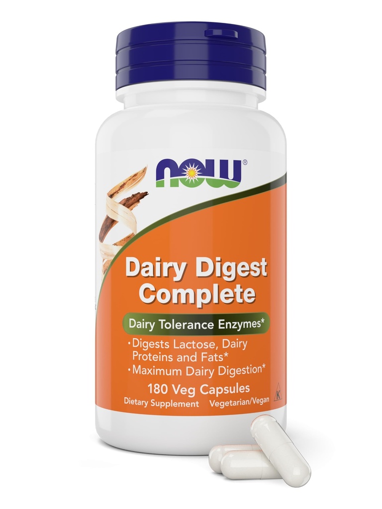 Now Dairy Digest Complete, 180 Veg Capsules, Lactose Digestion Support*, Dairy Tolerance Enzymes*