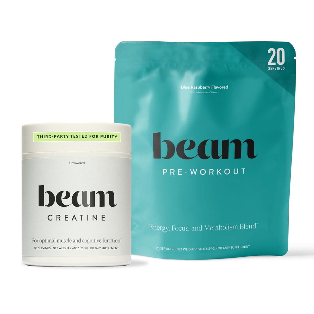 Beam Creatine Monohydrate + Pre Workout Bundle – Strength, Endurance & Muscle Recovery Stack – Clean Energy & Hydration Support, Third-Party Tested for Peak Training Performance
