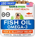 BARK&SPARK Omega 3 for Dogs - 180 Fish Oil Treats for Dog Shedding, Skin Allergy, Itch Relief, Hot Spots Treatment - Joint Health - Skin and Coat Supplement - EPA & DHA Fatty Acids - Canine Salmon Oil