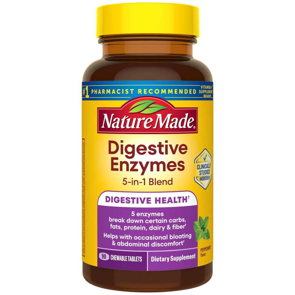 Nature Made Digestive Enzymes 5-in-1 Blend, 90 Chewable Tablets