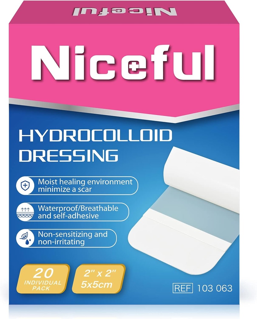 20 Count Hydrocolloid Bandages 2" x 2", Wound Dressing Small Hydrocolloid Gel Bandages for Wounds, Wound Healing Bed Sore Bandage