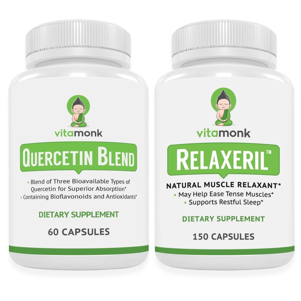 VitaMonk Quercetin & Relaxeril Muscle Relaxer - Immune, Antioxidant & Muscle Support - Quercetin 500mg, Bromelain, Natural Relaxation Formula