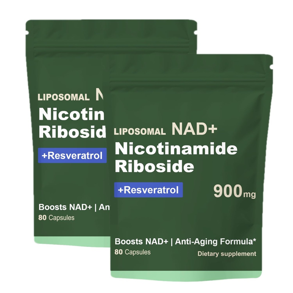 NAD Resveratrol Supplement with NAD Nicotinamide Riboside Resveratrol 900 MG, Boost NAD+ for Cellular Health, Anti-Aging, Energy, Focus - 80 Capsules(2Pcs)