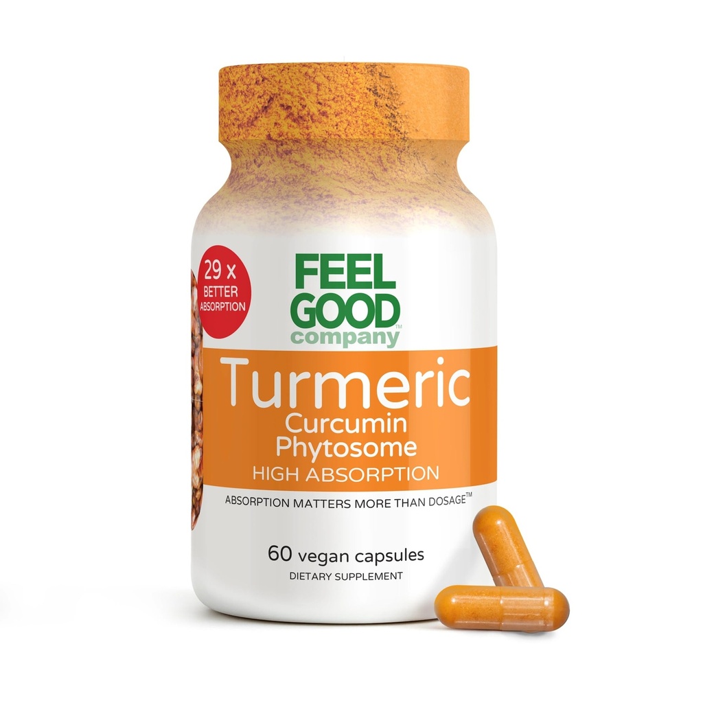 FeelGood Superfoods - Turmeric Curcumin Capsules - Ultra High Absorption - 60ct - 1000mg per Serving