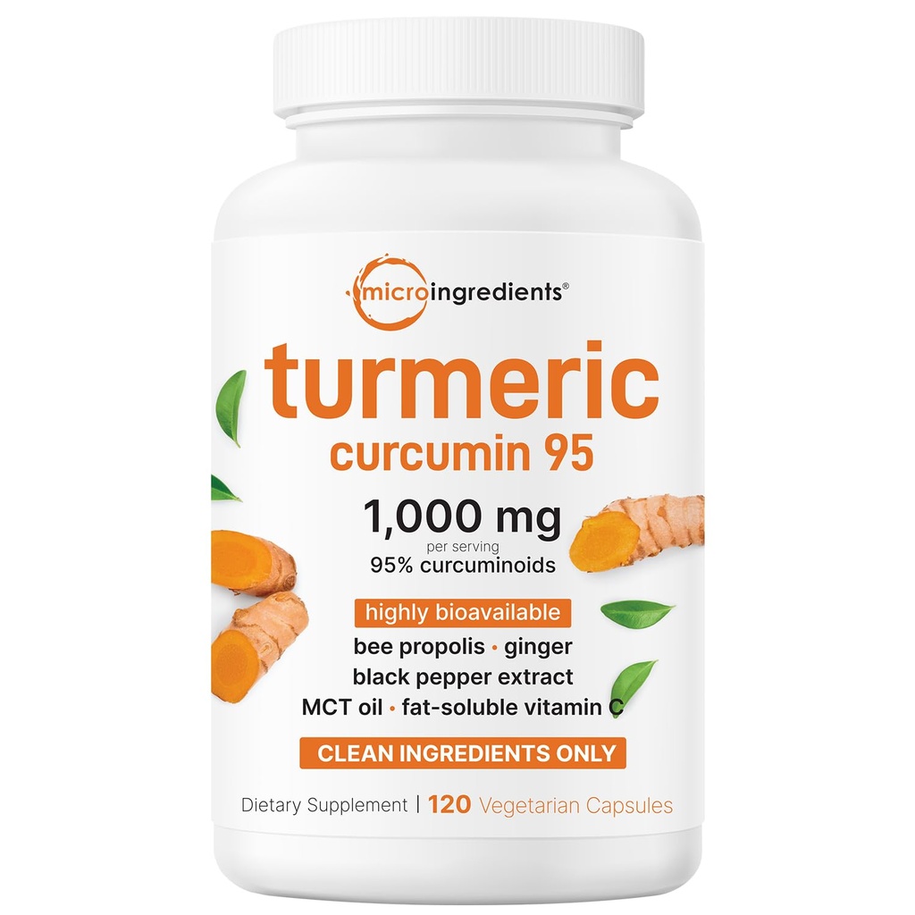 Micro Ingredients Pure Turmeric Curcumin Supplement 1,000mg – 95% Curcuminoids with Black Pepper & Ginger – High Absorption for Joint & Antioxidant Support* – Filler Free, 120 Veggie Capsules