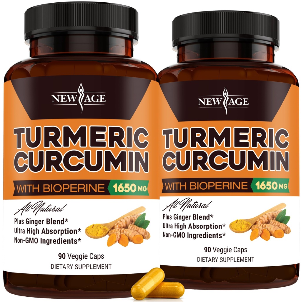 NEW AGE Turmeric Curcumin Capsules - Standardized Curcuminoids - Non-GMO, Gluten Free 180 Count (Pack of 2)