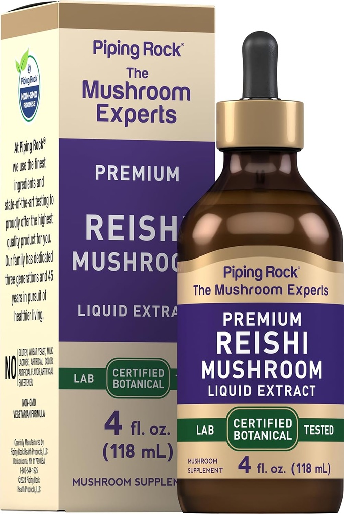 Piping Rock Reishi Mushroom Extract Tincture | 4 fl oz | Vegetarian Liquid Drops | Alcohol Free | Non-GMO, Gluten Free Supplement