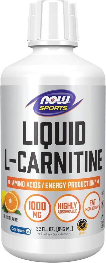 NOW Foods Sports, Liquid L-Carnitine, Citrus, 1,000 mg, 32 fl oz (946 ml)