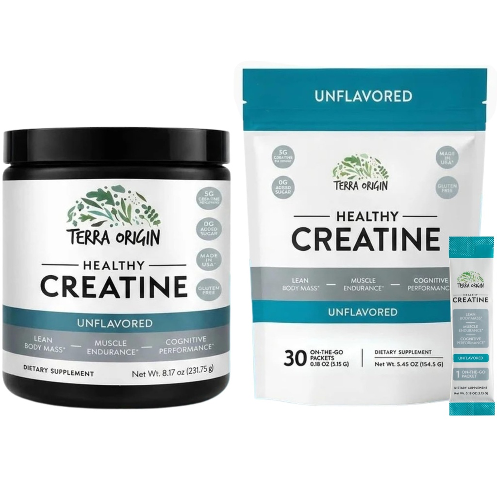 TERRA ORIGIN Creatine Monohydrate Bundle | 75 Servings Stick Pack and Jar Combo | Micronized Powder Supplement | Support for Muscle and Cognitive Performance* | Unflavored, Gluten Free, Zero Sugar
