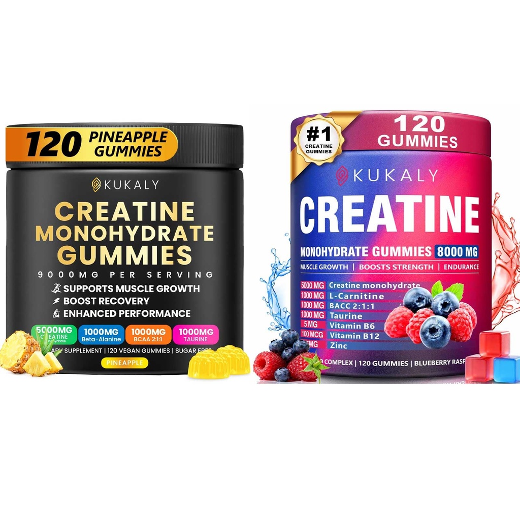 Creatine Monohydrate Gummies for Men & Women, 9000MG Creatine Gummies Sugar Free -BCAA 2:1, B12 B6 for Boost Strength, Focus & Endurance, Vegan, Non-GMO