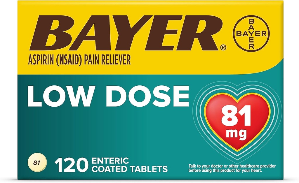 Bayer Aspirin Regimen , 81mg Enteric Coated Tablets, Pain Reliever/Fever Reducer, 120 Count