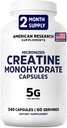 Creatine Monohydrate Capsules 5G | 60 Servings | Vegan | 4 Caps per Serving | Micronized Creatine Pills 5000mg | 240 Capsules | Creatine Pills For Men & Women | 2 Months Supply | Made Without Fillers