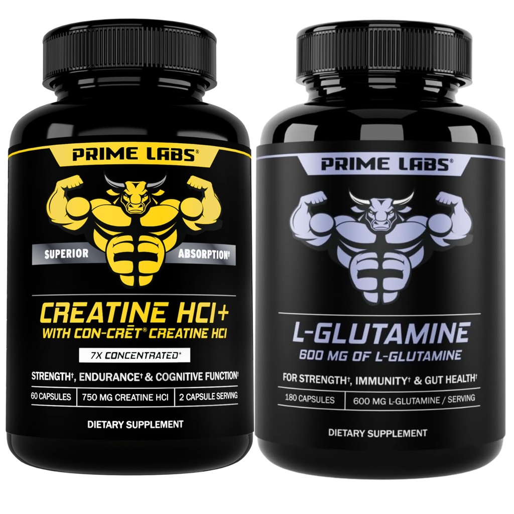 Prime Labs Creatine HCl Capsules (60 ct) + L Glutamine (180 ct)