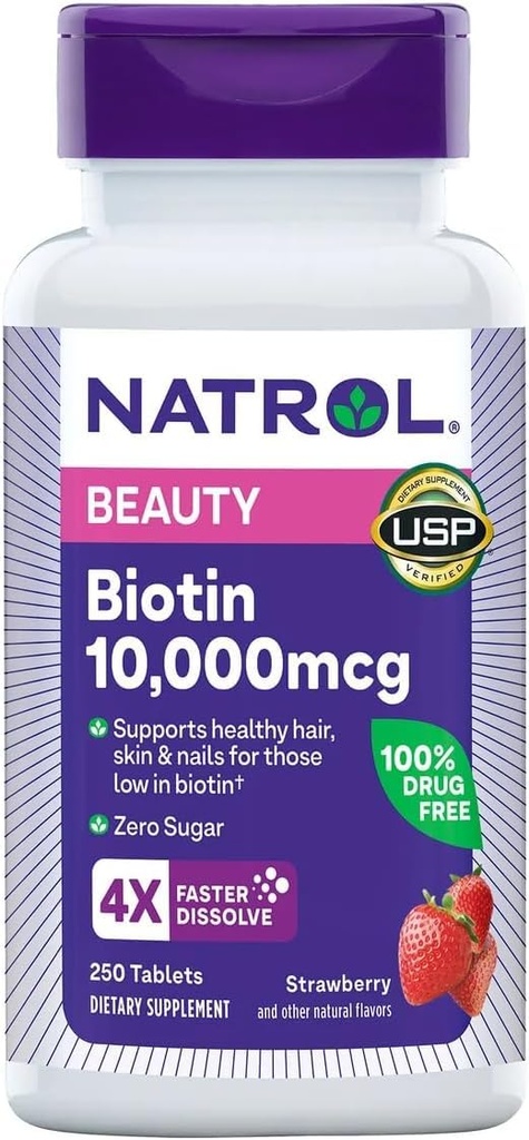 Natrol Biotin BEAUTY 10, 000 mcg, 250 Fast Dissolve Tablets