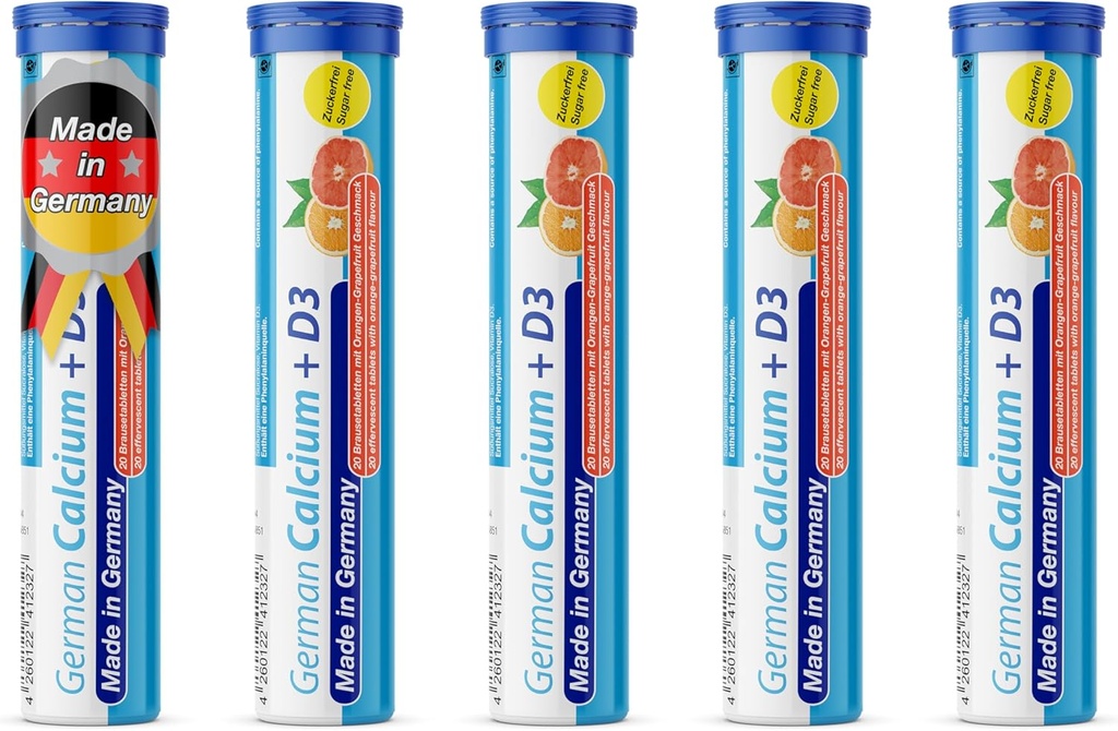 German Calcium + VIT. D - 100 Vegetarian Drink Effervescent Tablets - Orange-Grapefruit Flavor - Made in Germany