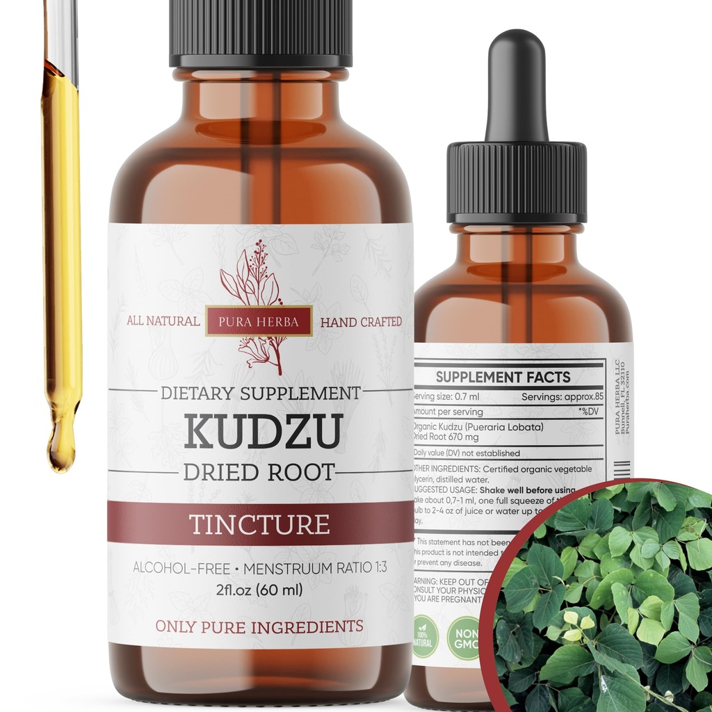 Pura Herba Organic Kudzu Root Extract – Alcohol-Free, Vegan Supplement for Alcohol Support – 2 Fl Oz – Non-GMO, Made in USA