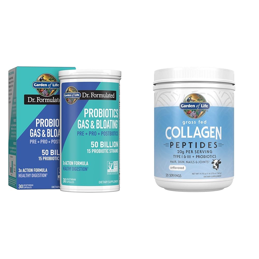 Garden of Life Dr Formulated Once Daily 3-in-1 Complete Prebiotics, Postbiotics & Probiotics & Collagen Peptides Grass Fed, 19.75 Ounce