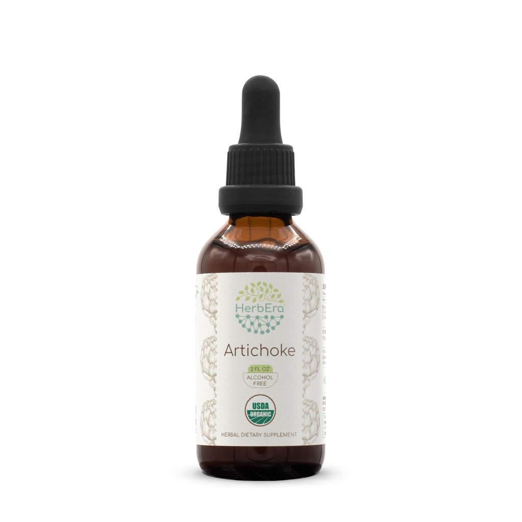 HerbEra Artichoke B60 USDA Organic Tincture | Alcohol-Free Extract, High-Potency Herbal Drops | Certified Organic Artichoke (Cynara scolymus) Dried Leaf (2 fl oz)