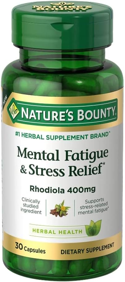 Nature's Bounty Mental Fatigue and Stress Relief, Rhodiola Supplement, 400 mg, Capsules, 30 Count