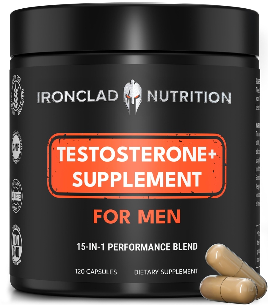 Advanced Testosterone Supplement for Men - 15-in-1 Natural Complex for Vitality, Energy & Strength with Tongkat Ali, Ashwagandha, Shilajit, Fadogia Agrestis - 120 Capsules