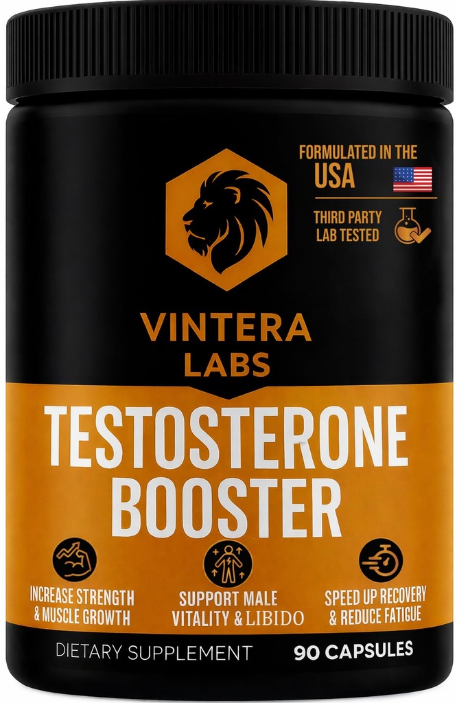 Testosterone Booster for Men, High Potency - Tongkat Ali, Maca, Turkesterone - Stamina & Endurance Testosterone Supplement for Men (90 Capsules)