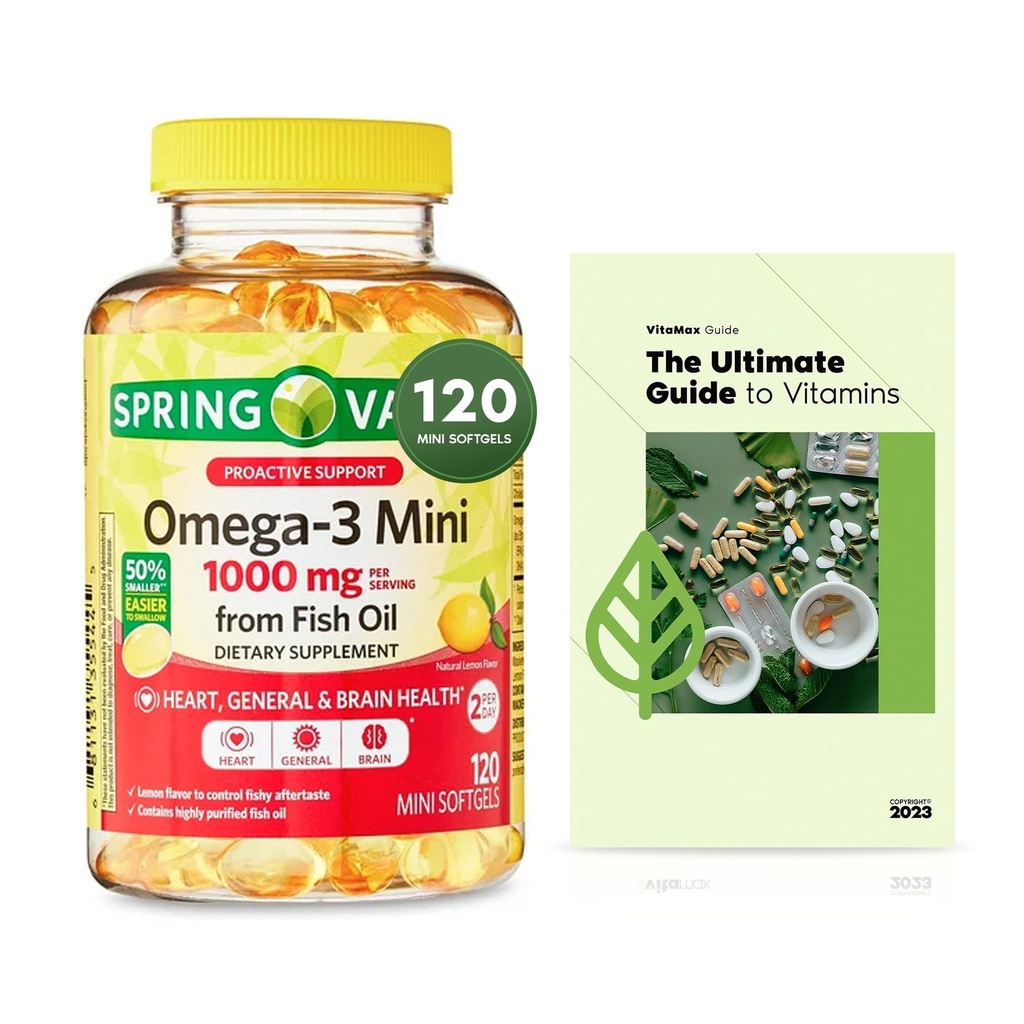 Proactive Support Omega-3 Mini from Fish Oil Dietary Supplement, 1000 mg, 120 Count + Exclusive Vtmx Vitamin Guide (2 Items)