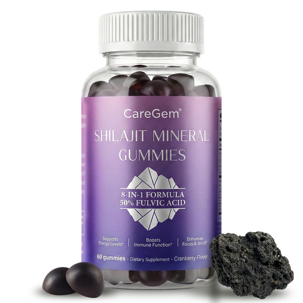 Natural Shilajit Gummies | 8-in-1 Complex with Ashwagandha, Ginseng & Collagen | 50% Fulvic Acid & 85+ Trace Minerals | Energy, Stress & Immune Support | Cranberry Flavor 60ct