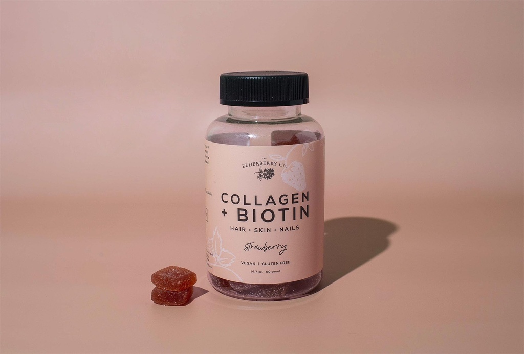 The Elderberry Co. Collagen + Biotin Gummies + Aronia Berries Natural Hair and Nails Supplement