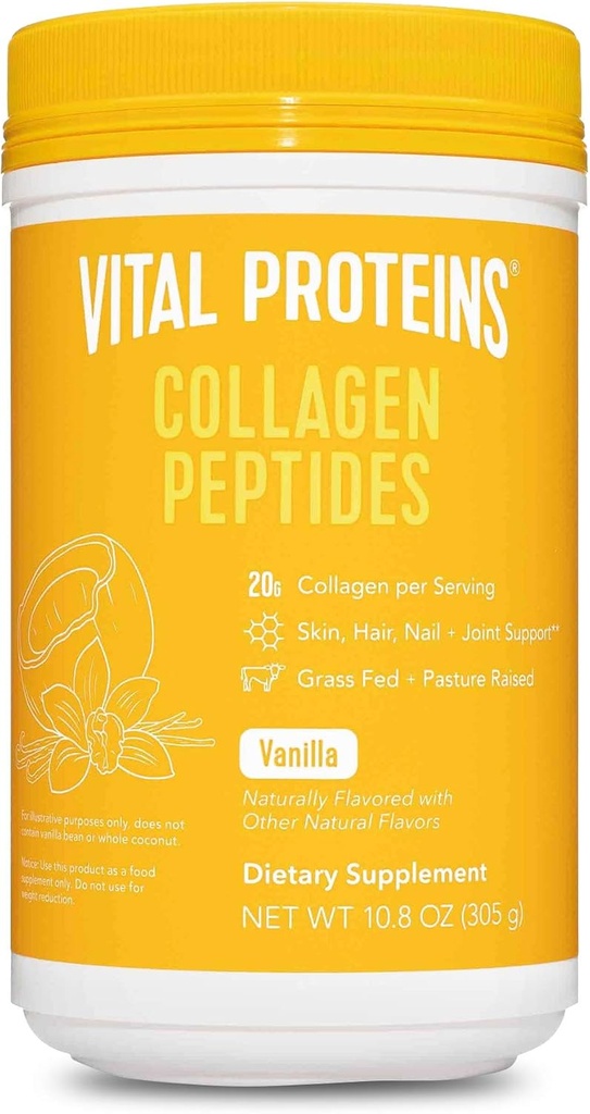 Vital Proteins Hydrolyzed Collagen Skin Hair Nail Joint Peptides Powder Supplement with Madagascar Vanilla Beans, Coconut, Hyaluronic Acid and Probiotics, Dairy Free, 10.8 Oz