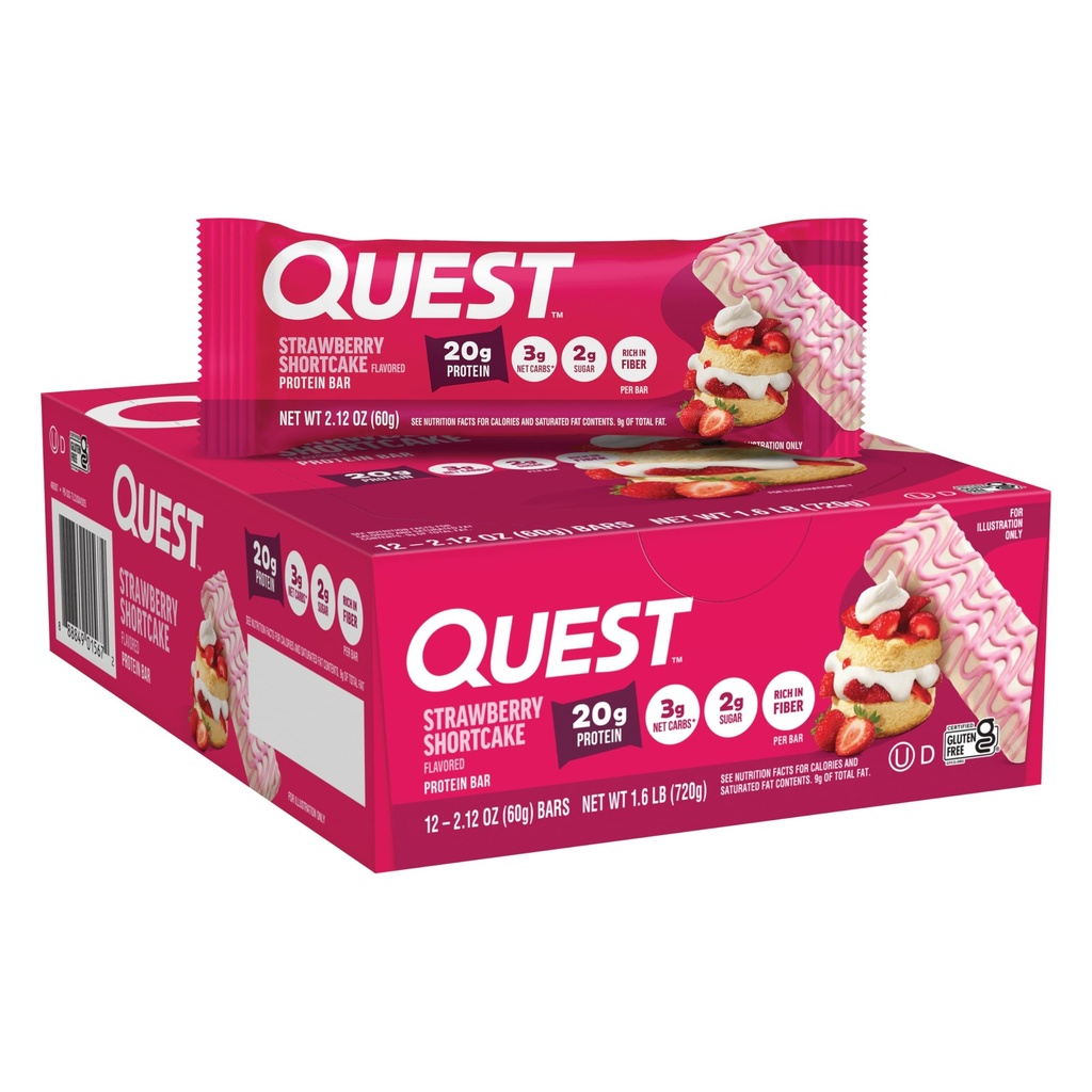 Quest Strawberry Shortcake Protein Bars, 20g Protein,12-Pack