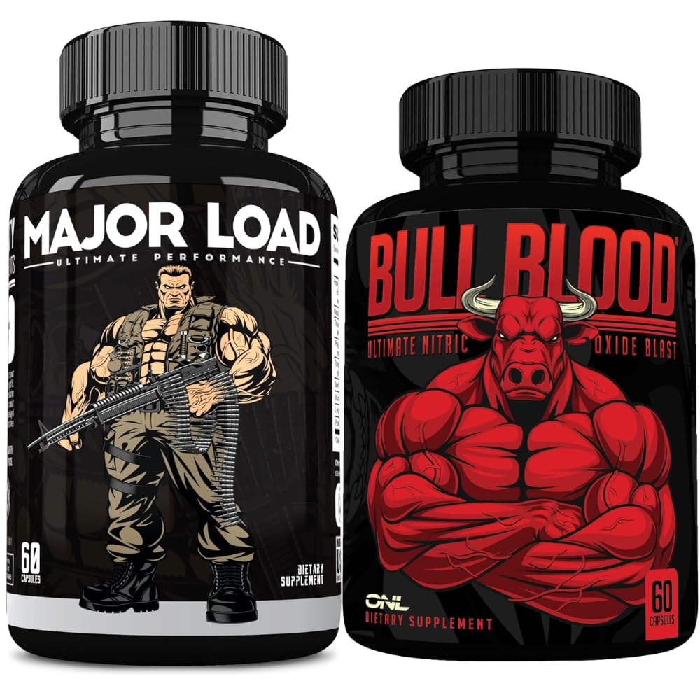 ONL Testosterone Booster Bundle for Men – MajorLoad + Bull Blood – Energy, Strength & Stamina Support – with Tongkat Ali, Maca Root, Horny Goat Weed & Tribulus Extract (60 Ct Each)